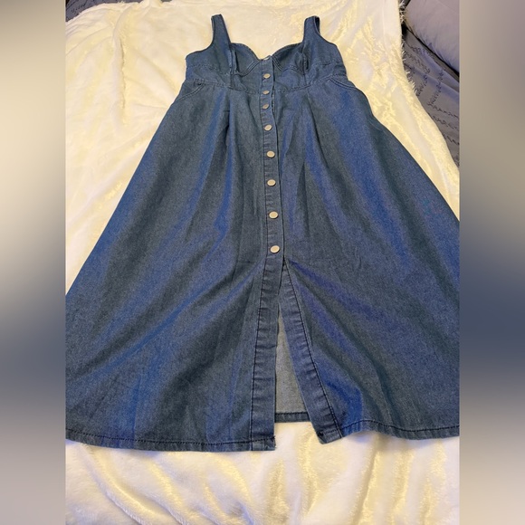 Denim Blue Button-Down Dress - Picture 3 of 14